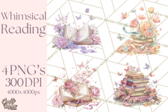 Whimsical Spring Books Clipart, Flowers and Butterflies PNG Product Image 1