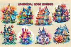 Watercolor Whimsical Rose Houses Clipart, Fantasy Clipart Product Image 2