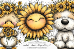 Whimsical safari sunflower clipart- safari sunflower PNG Product Image 1