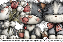 Whimsical Silver Spring Cat Clipart Product Image 1