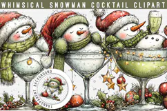 Christmas Snowman Cocktail Clipart PNG | Whimsical Holiday Product Image 1