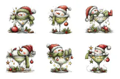Christmas Snowman Cocktail Clipart PNG | Whimsical Holiday Product Image 2