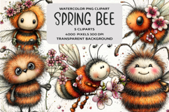 Whimsical Spring Bee Clipart Product Image 1
