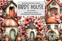 Whimsical Spring Birds House Clipart Product Image 1