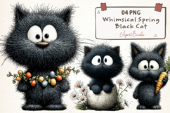 Whimsical Spring Black Cat Clipart Product Image 1