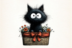 Whimsical Spring Black Cat Clipart Product Image 2