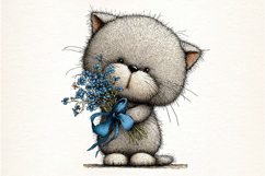 Whimsical Spring Blue Cats Clipart Product Image 2