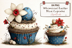Whimsical Spring Blue Cupcake Clipart Product Image 1