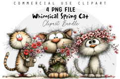 Whimsical Spring Cat Clipart, Easter Sublimation PNG Product Image 1