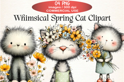 Whimsical Spring Cat Clipart Product Image 1