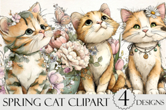 Whimsical Spring Cat Clipart Product Image 1