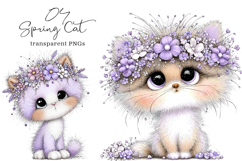 Whimsical spring cat Clipart Product Image 1