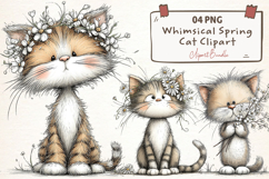 Whimsical Spring Cat Clipart Png Product Image 1
