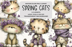 Whimsical Spring Cats Clipart Product Image 1