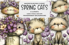 Whimsical Spring Cats Clipart Product Image 1