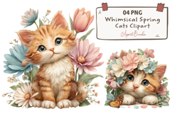 Whimsical Spring Cats Clipart Product Image 1
