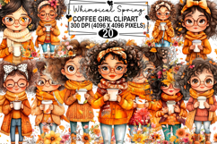 Whimsical Spring Coffee Girl Clipart Watercolor png Product Image 1