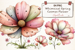 Whimsical Spring Cosmos Flower Clipart Product Image 1