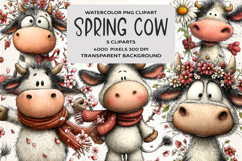 Whimsical Spring Cow Clipart Product Image 1