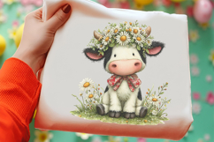 Whimsical Spring Cow Clipart PNG Product Image 2