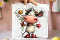 Whimsical Spring Cow Clipart Product Image 2