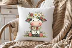 Whimsical Spring Cow Clipart PNG Product Image 3