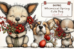 Whimsical Spring Cute Dog Clipart Product Image 1