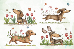 Whimsical Spring Dachshund Clipart Product Image 1