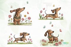 Whimsical Spring Dachshund Clipart Product Image 1