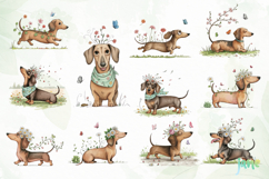 Whimsical Spring Dachshund Clipart Product Image 7