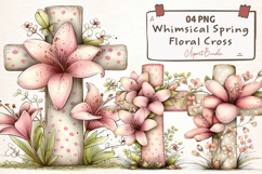 Whimsical Spring Floral Cross Clipart Product Image 1