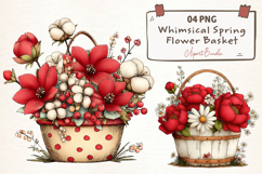 Whimsical Spring Flower Basket Clipart Product Image 1