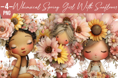 whimsical spring girl with sunflower clipart Product Image 1