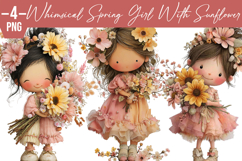 whimsical spring girl with sunflower clipart Product Image 1