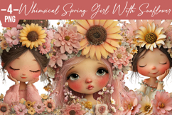 Whimsical Spring girl with Sunflower Clipart Product Image 1