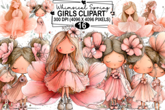 Whimsical Spring Girls Clipart Watercolor png Product Image 1