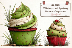 Whimsical Spring Green Cupcake Clipart Product Image 1