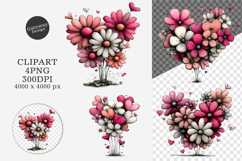 Whimsical Spring Heart Flowers Clipart Product Image 1