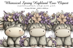 Whimsical Spring Highland Cow Clipart Product Image 1