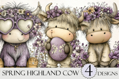 Whimsical Spring Highland Cow Clipart Product Image 1