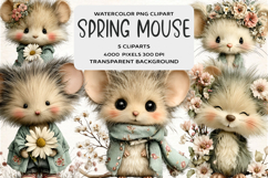Whimsical Spring Mouse Clipart Product Image 1