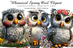 Whimsical Spring Owl Clipart Product Image 1