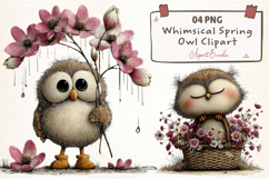 Whimsical Spring Owl Clipart Product Image 1