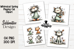 Whimsical Spring Playing Cat Clipart Product Image 1