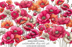 Whimsical spring poppy flower clipart - spring poppy flowers Product Image 1
