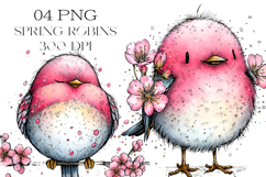 Whimsical Spring Robins Clipart Product Image 1