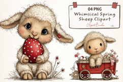 Whimsical Spring Sheep Clipart Product Image 1
