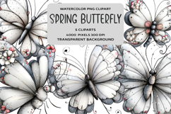 Whimsical Spring Silver Butterfly Clipart Product Image 1