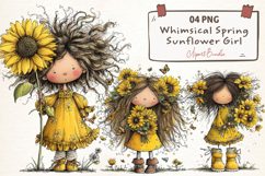 Whimsical Spring Sunflower Girl Clipart Product Image 1