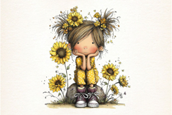 Whimsical Spring Sunflower Girl Clipart Product Image 2